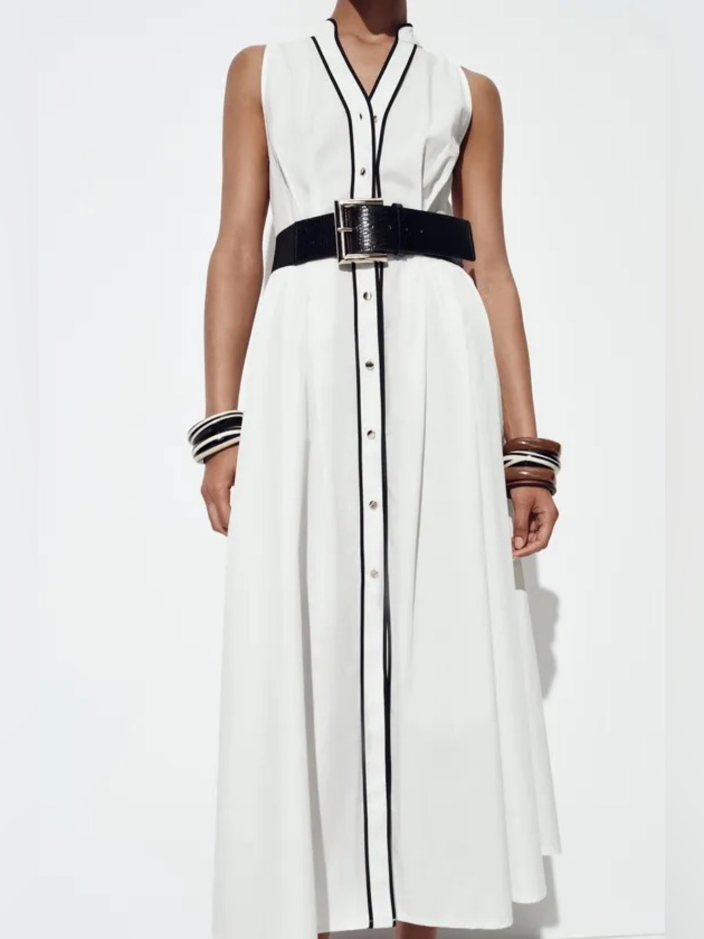 ZARA Cotton Poplin midi dress with contrast trim. M NWT
